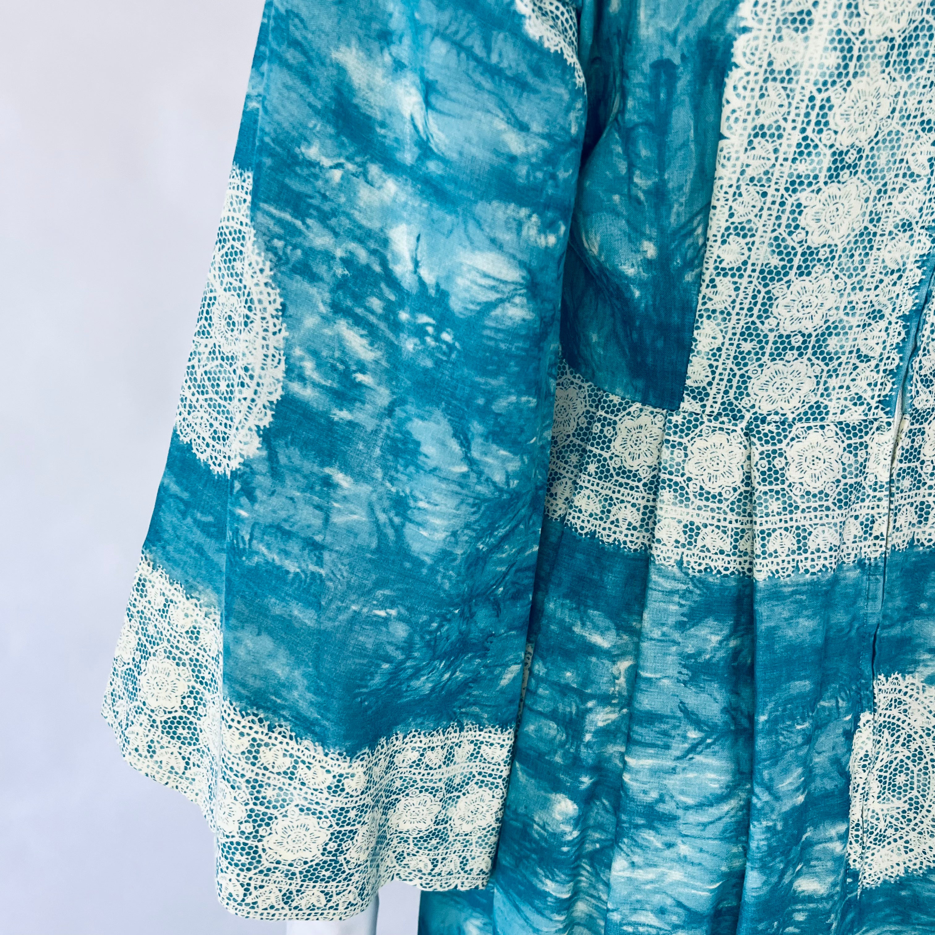 Saks Fifth Avenue Lace Print Bell Sleeve 60s/70s Maxi Dress — vintage 1960s Saks Fifth Avenue dress