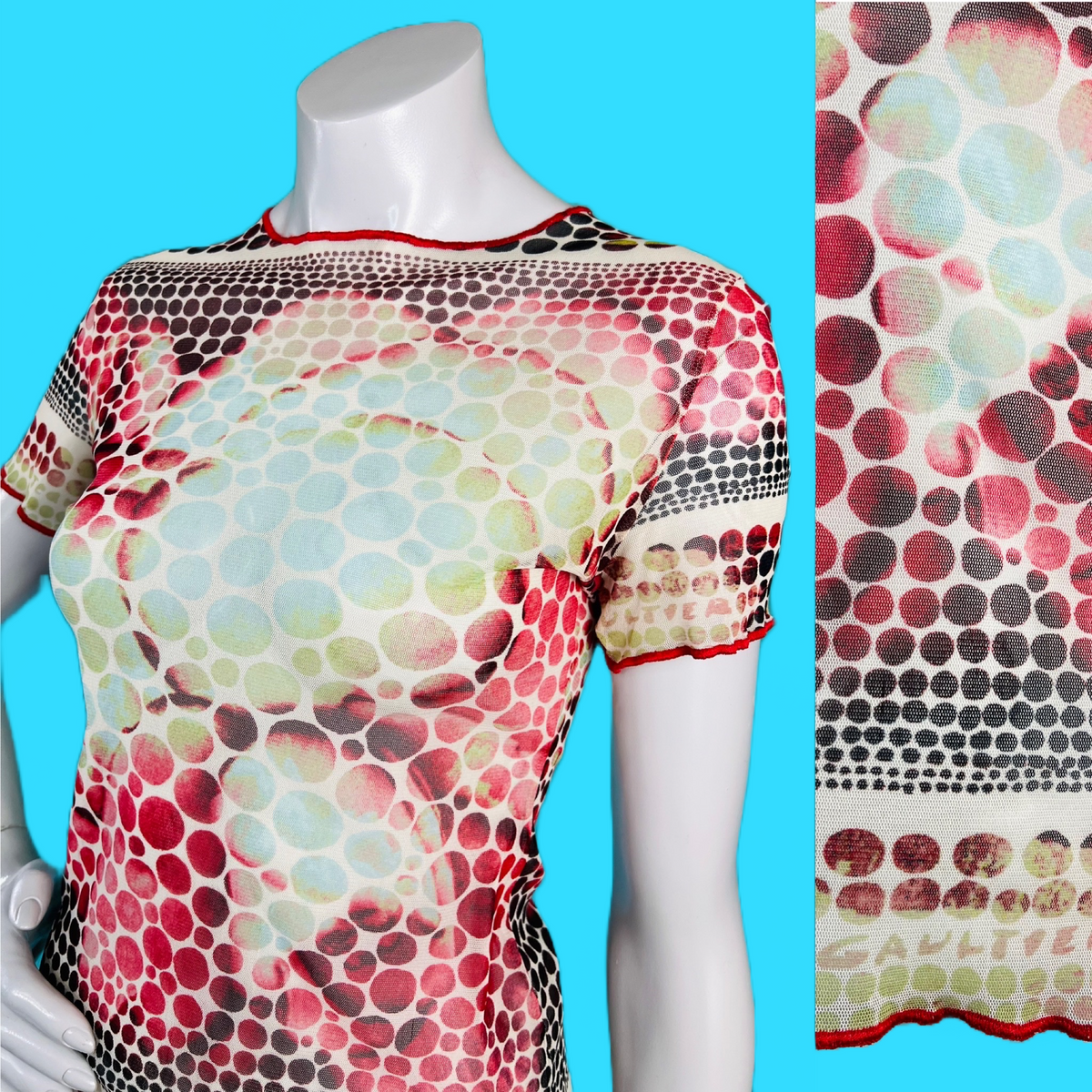 Jean Paul Gaultier FEMME Psychedelic Mesh Top — vintage 1960s Jean Paul Gaultier top in multicolour