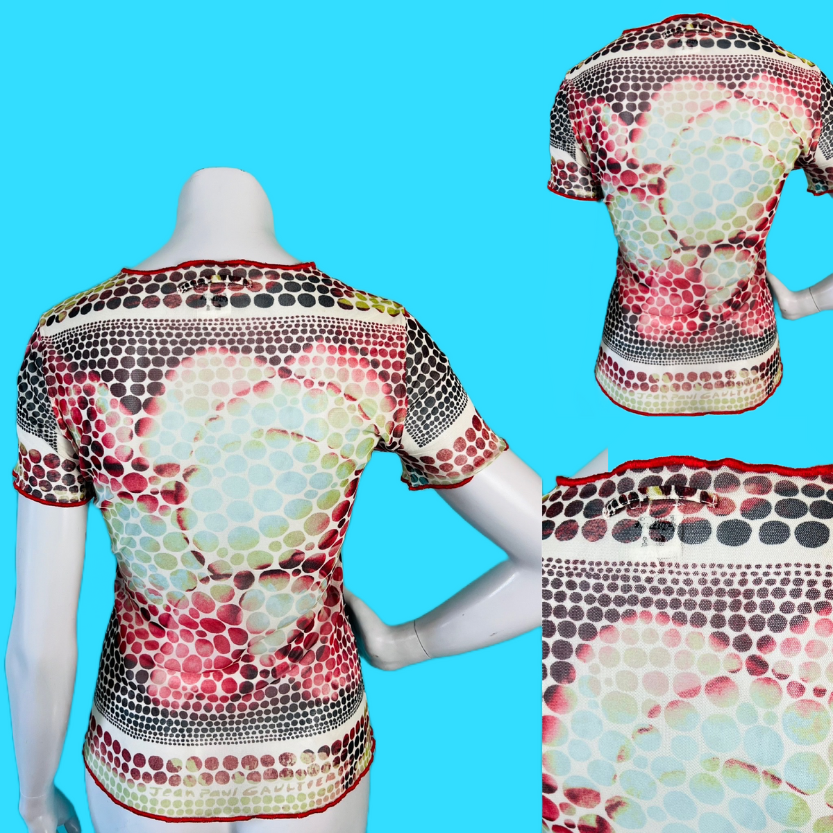 Jean Paul Gaultier FEMME Psychedelic Mesh Top — vintage 1960s Jean Paul Gaultier top in multicolour