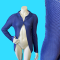 Issey Miyake Sculptural Indigo Blue Mini Duster Mesh Pleated Jacket — vintage Issey Miyake jacket in blue