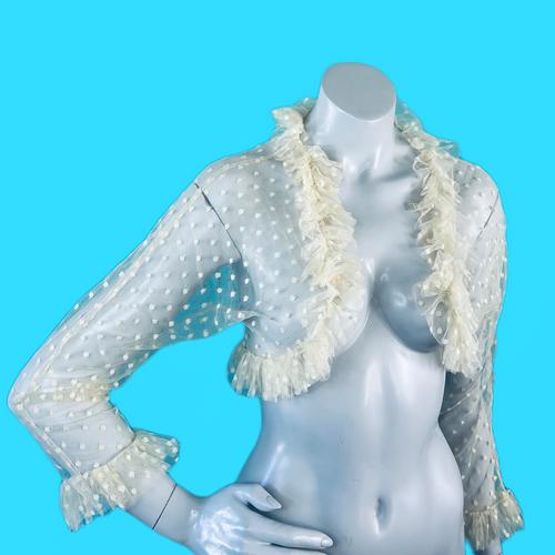 1930s white lace sheer cropped jacket available at Empress Vintage in San Francisco or here online.