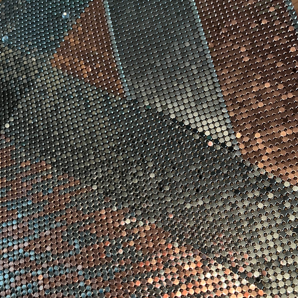 Ferrara Cowl Necklace in Copper and Gunmetal Mesh w Swarovski Crystals — vintage Ferrara jewellery in silver, brown
