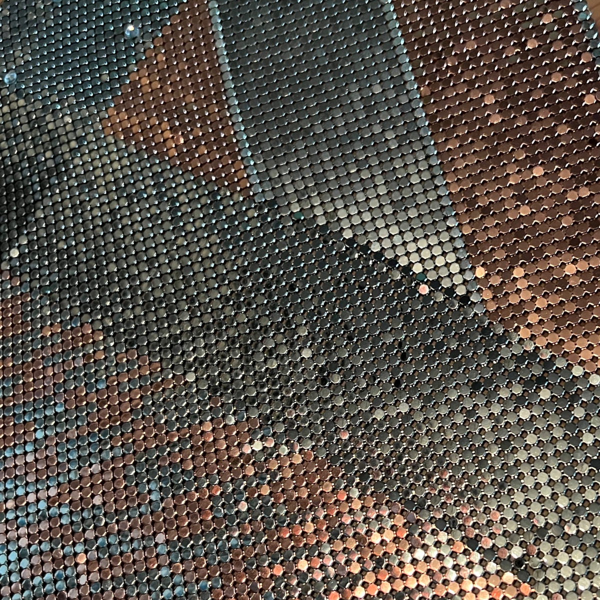 Ferrara Cowl Necklace in Copper and Gunmetal Mesh w Swarovski Crystals — vintage Ferrara jewellery in silver, brown