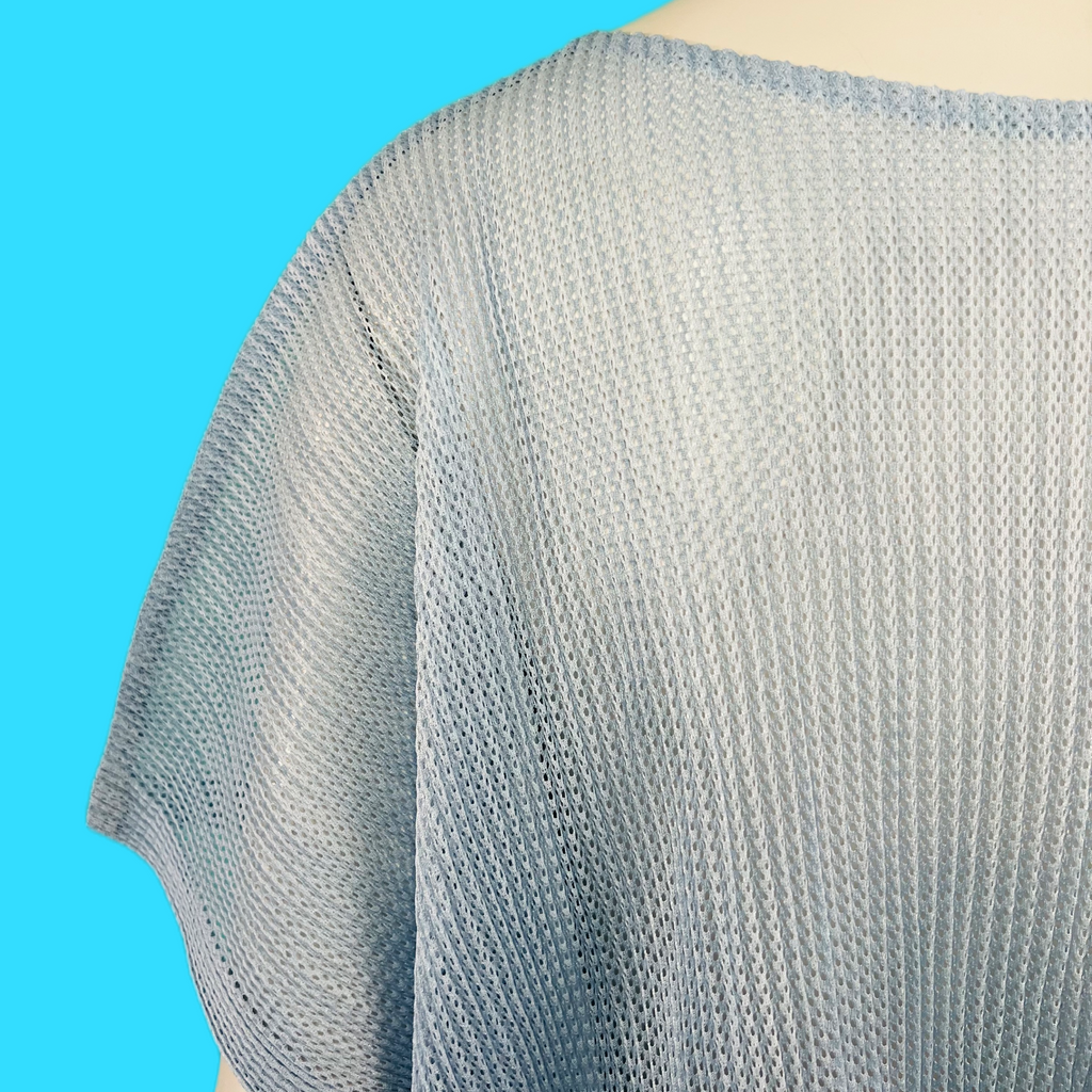 Issey Miyake Sky Blue Pleats Please Cropped Mesh Top — vintage Issey Miyake top in blue