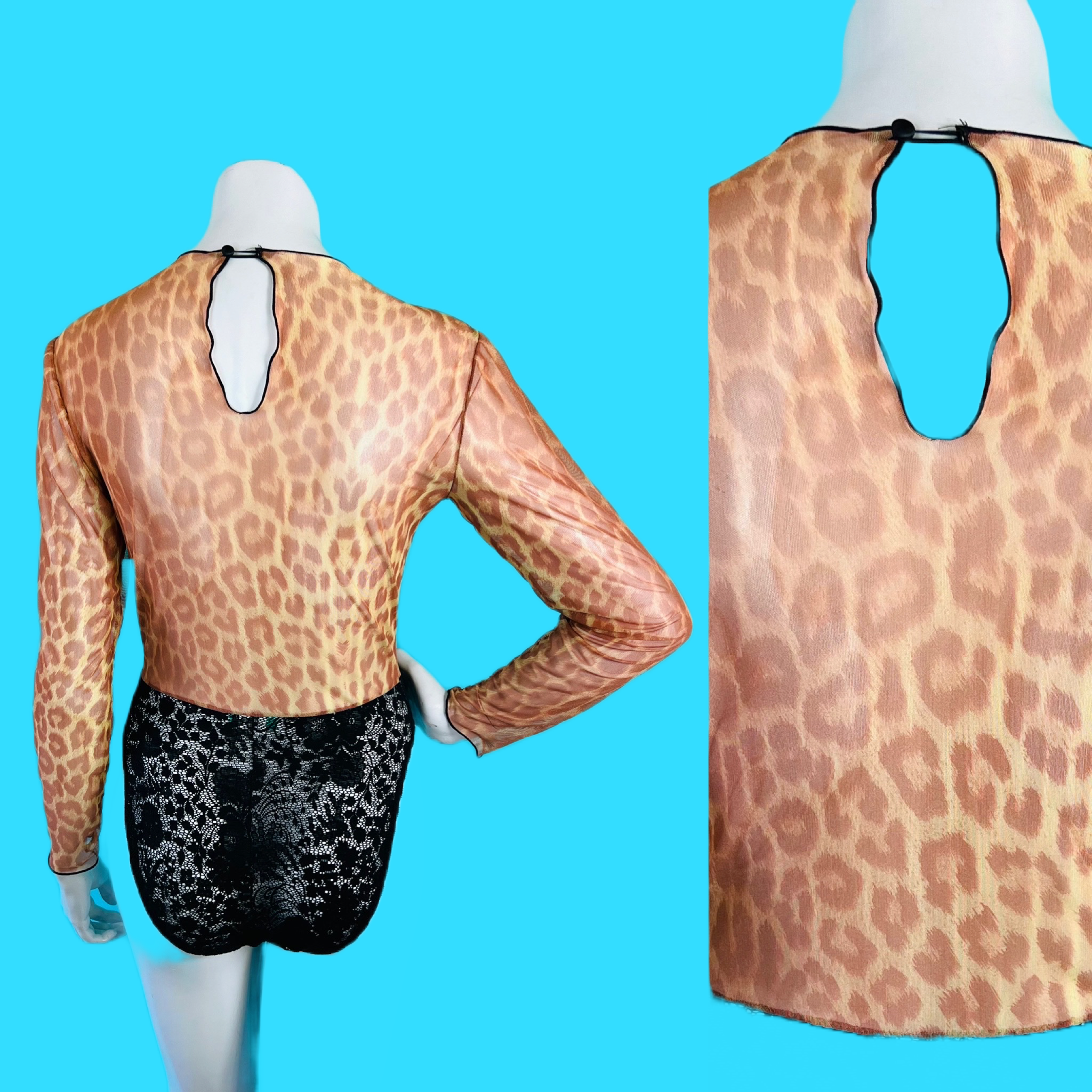 Guy Laroche Mesh Leopard Print & Lace Bodysuit — vintage 1980s Guy Laroche top in black
