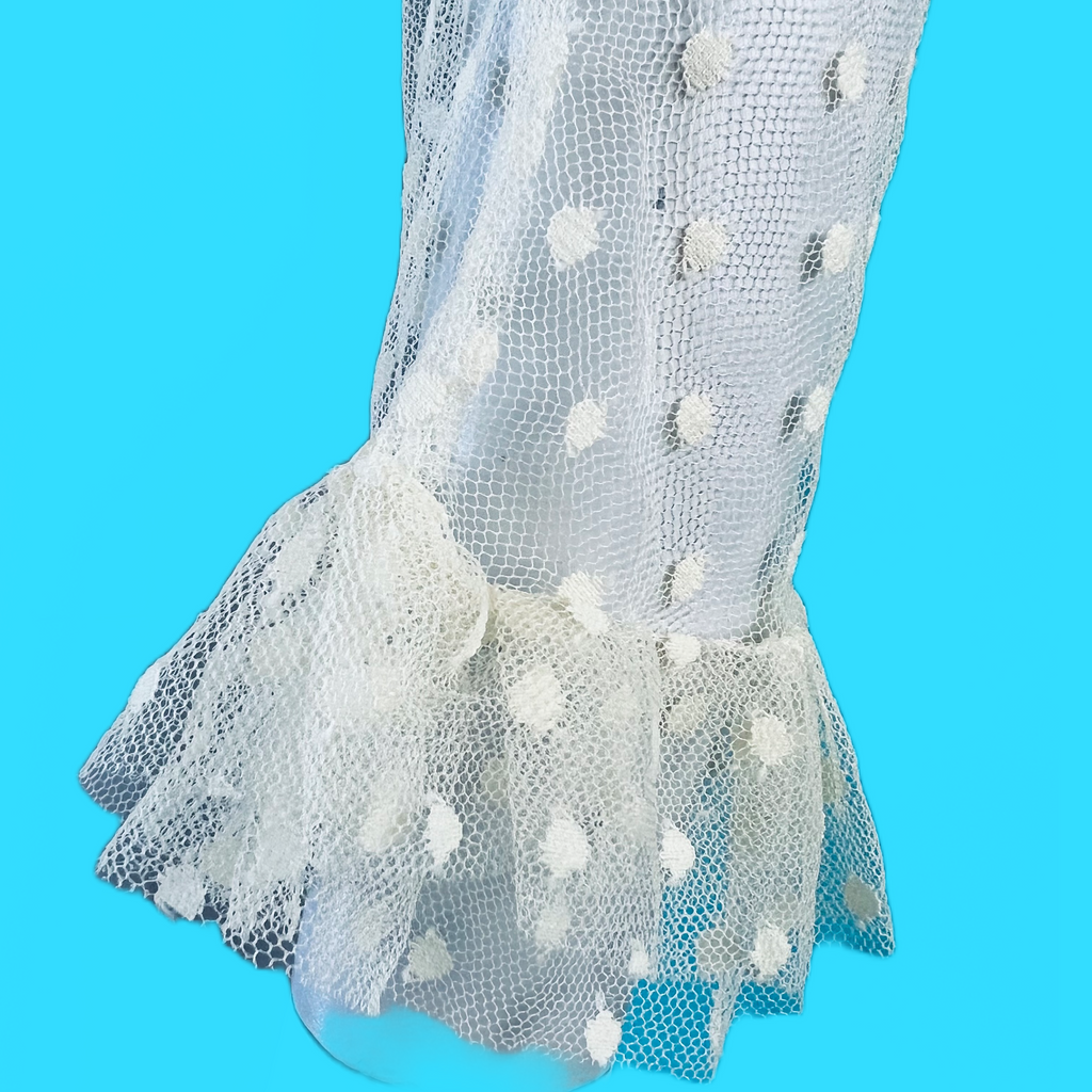 1930s Swiss Dot Mesh Lace Cropped Ruffle Jacket — vintage 1930s jacket in white, ivory
