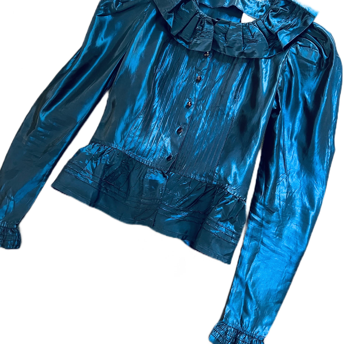 Metallic Midnight Blue Laura Ashley Blouse — vintage 1980s Laura Ashley top in blue