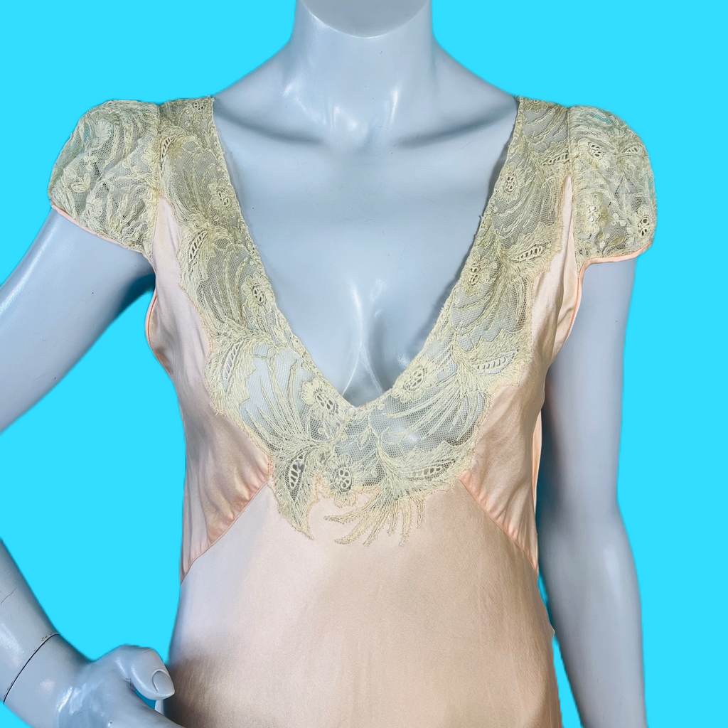 1940s Bias Cut Lace Pink Slip Dress — vintage 1940s dress in pink
