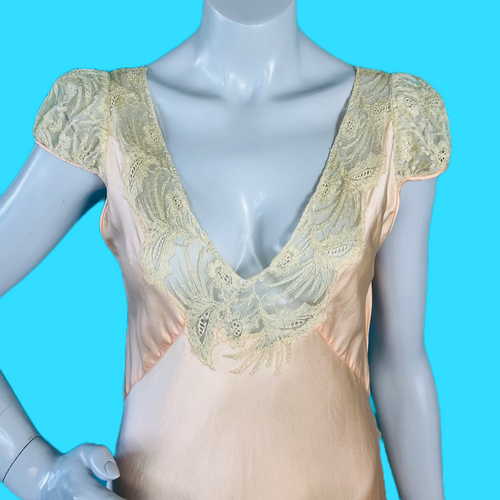 1940s Bias Cut Lace Pink Slip Dress