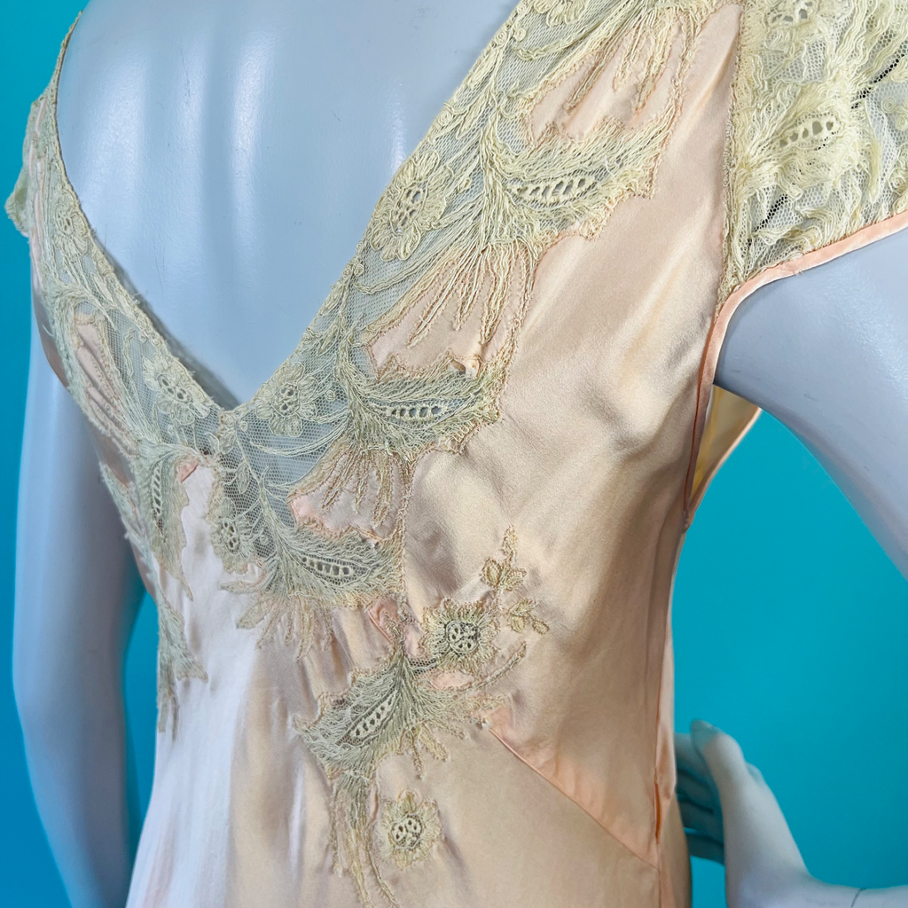 1940s Bias Cut Lace Pink Slip Dress — vintage 1940s dress in pink