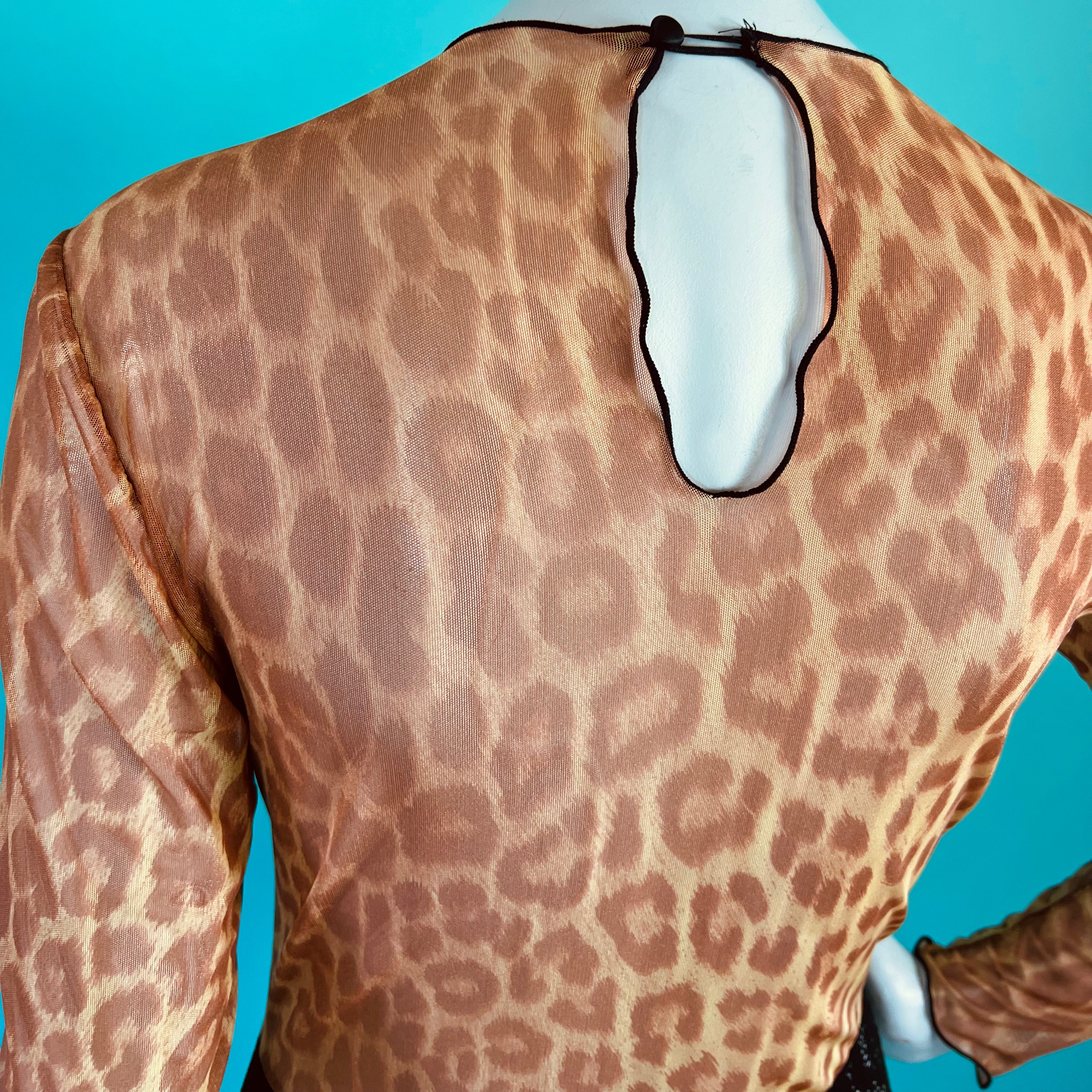 Guy Laroche Mesh Leopard Print & Lace Bodysuit — vintage 1980s Guy Laroche top in black