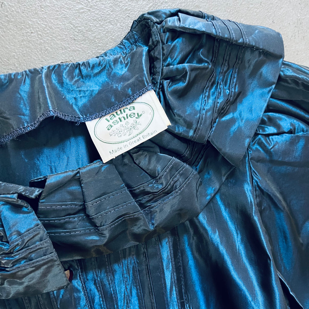 Metallic Midnight Blue Laura Ashley Blouse — vintage 1980s Laura Ashley top in blue