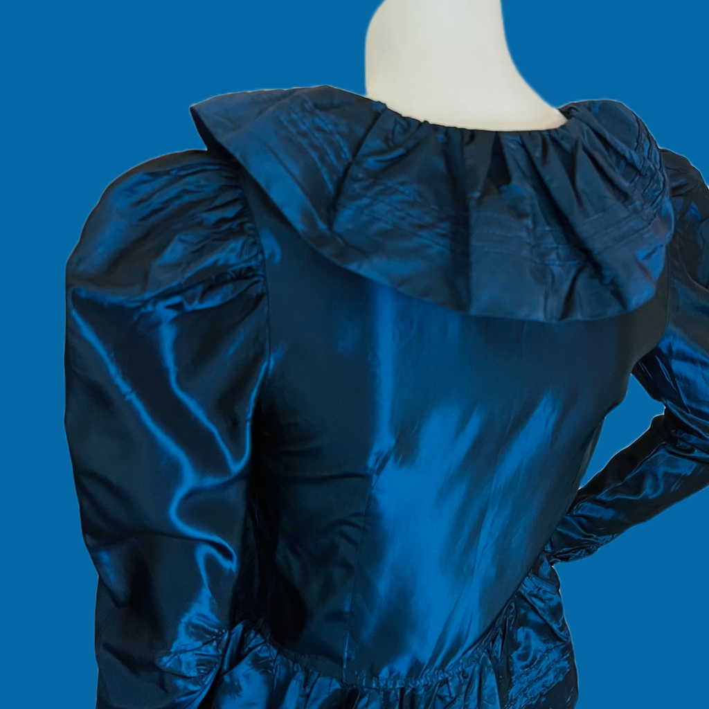 Metallic Midnight Blue Laura Ashley Blouse — vintage 1980s Laura Ashley top in blue
