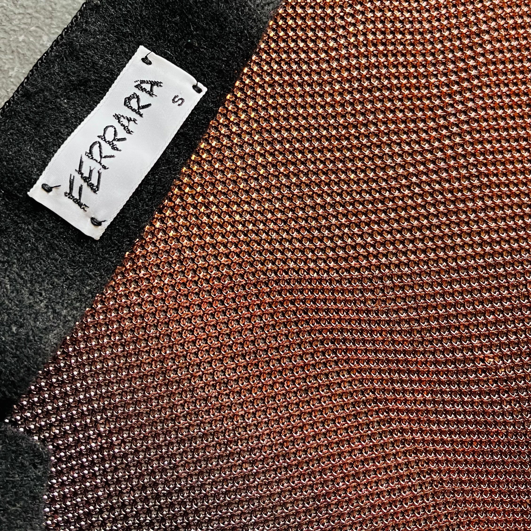 Ferrara Ombré Copper Gunmetal Mesh Halter Top — vintage Ferrara top in silver, brown