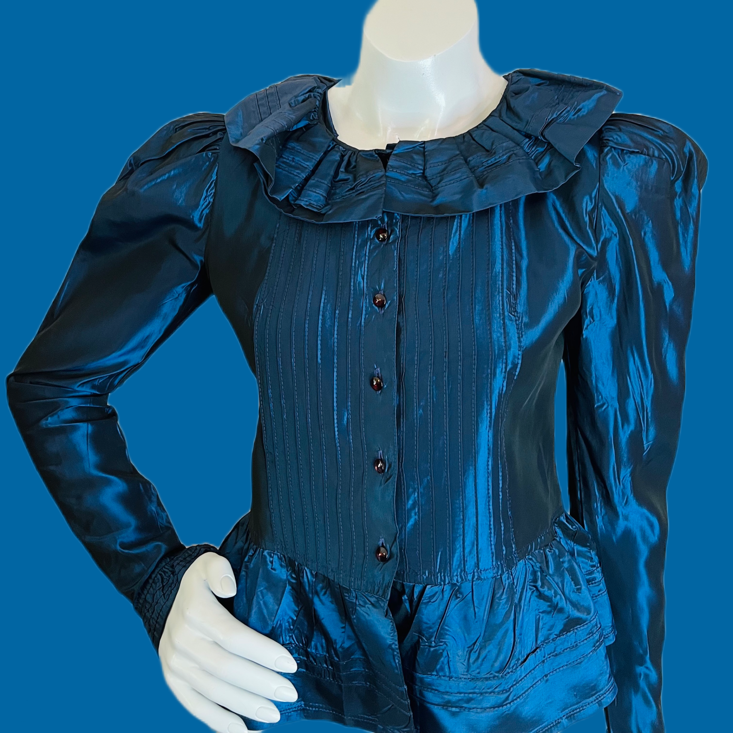 Metallic Midnight Blue Laura Ashley Blouse — vintage 1980s Laura Ashley top in blue