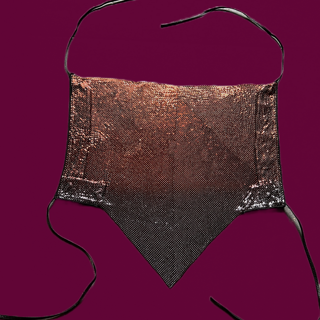 Ferrara Ombré Copper Gunmetal Mesh Halter Top — vintage Ferrara top in silver, brown
