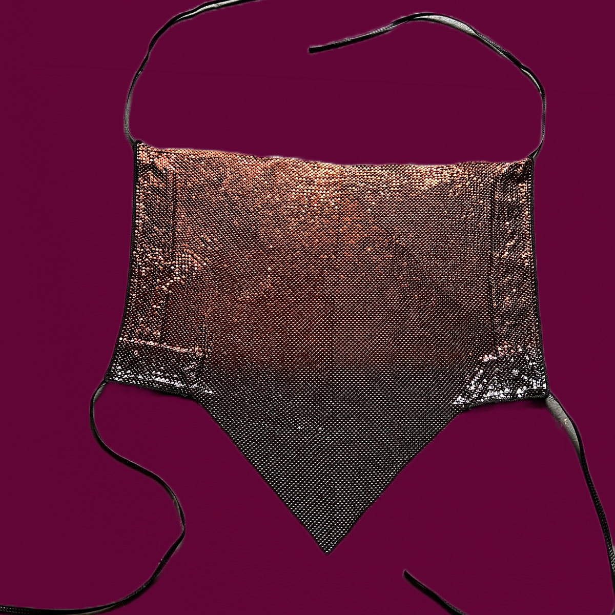 Ferrara Ombré Copper Gunmetal Mesh Halter Top — vintage Ferrara top in silver, brown