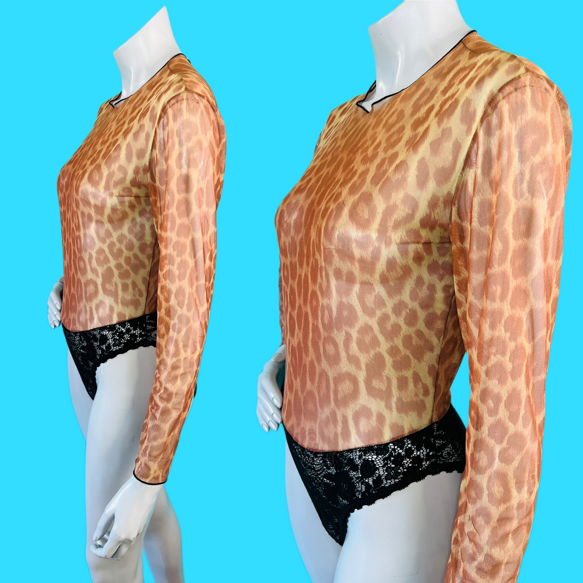 Guy Laroche Mesh Leopard Print & Lace Bodysuit — vintage 1980s Guy Laroche top in black