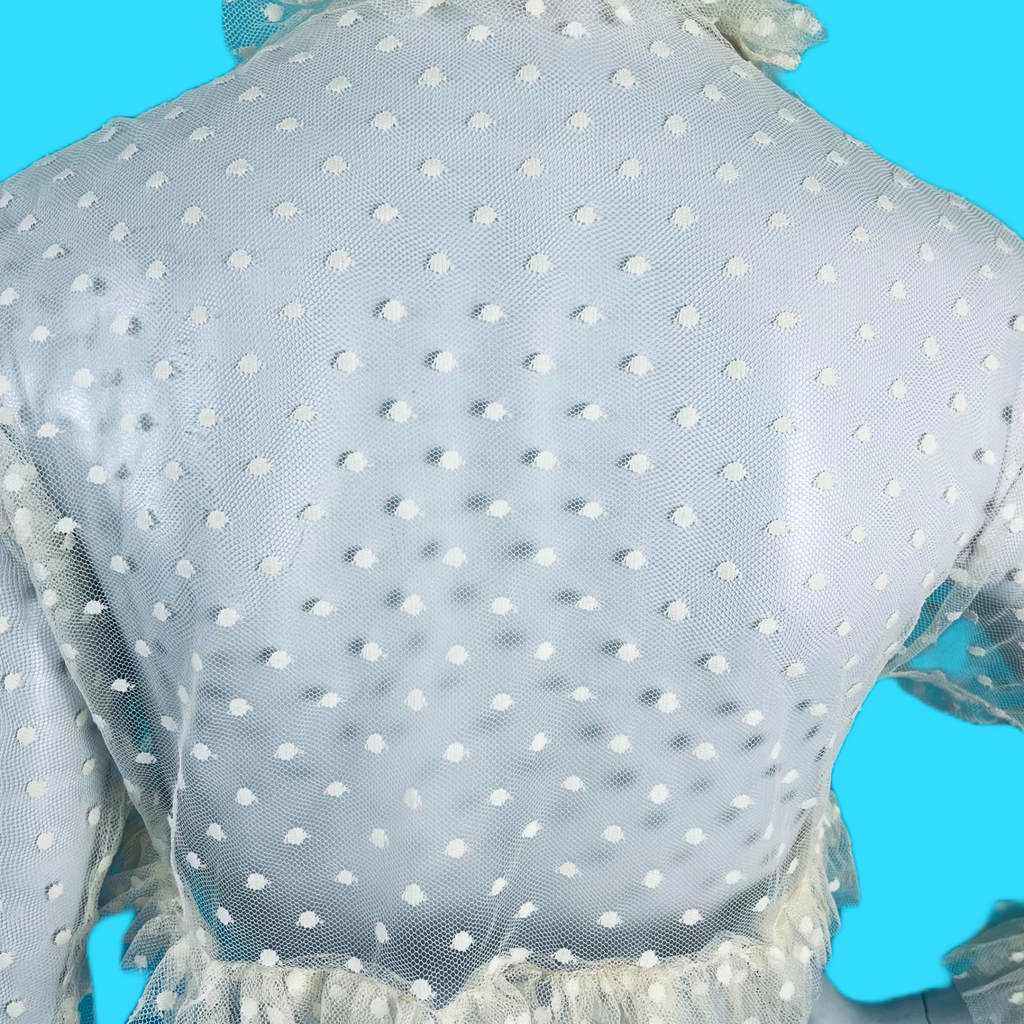 1930s Swiss Dot Mesh Lace Cropped Ruffle Jacket — vintage 1930s jacket in white, ivory