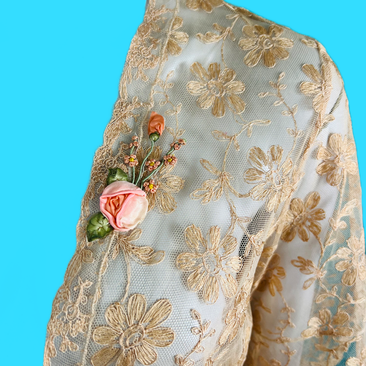 1930s Tea Dyed Floral Lace Sheer Jacket — vintage 1930s jacket in pink, green