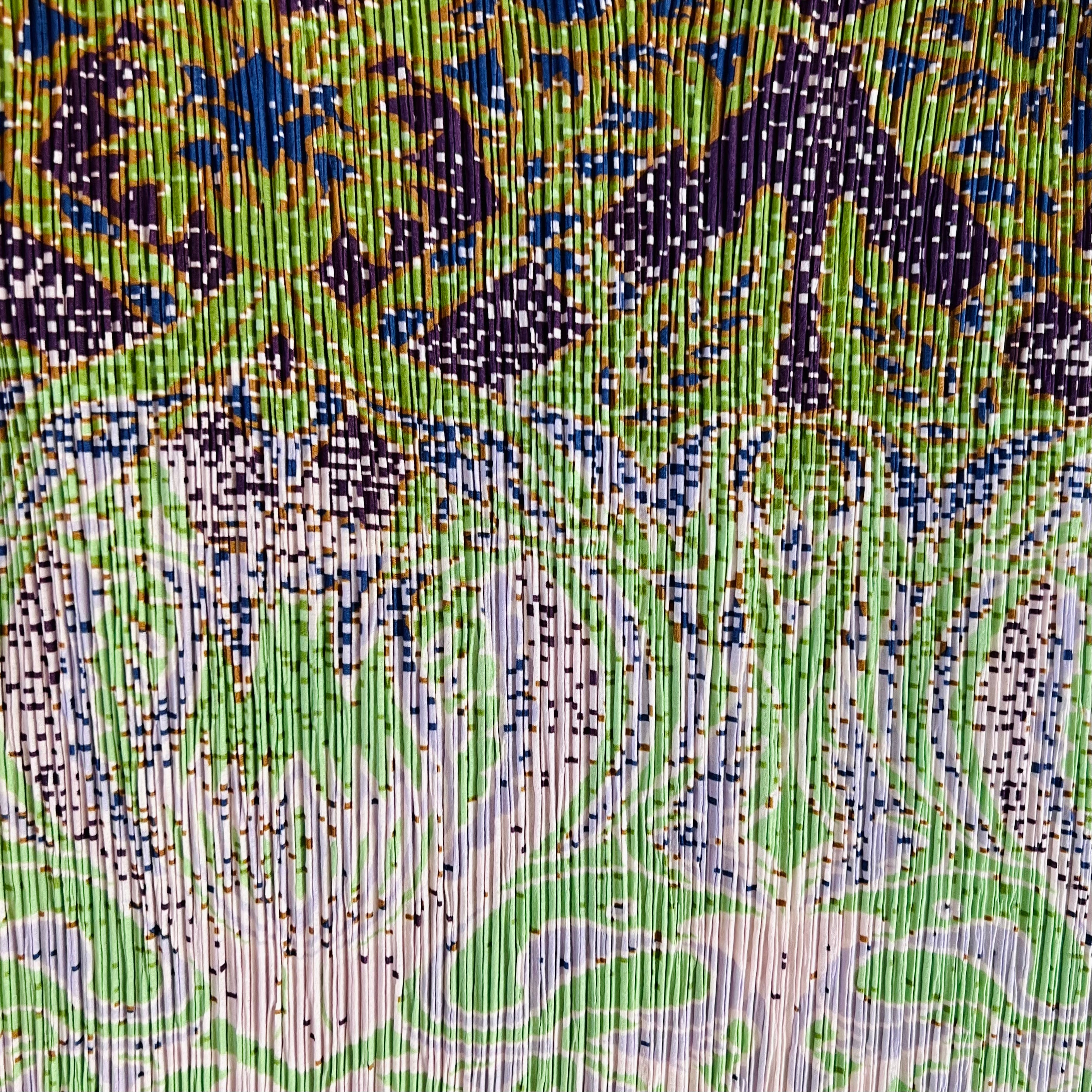 Issey Miyake Art Nouveau Print Pleated Dress — vintage Issey Miyake dress in green, purple