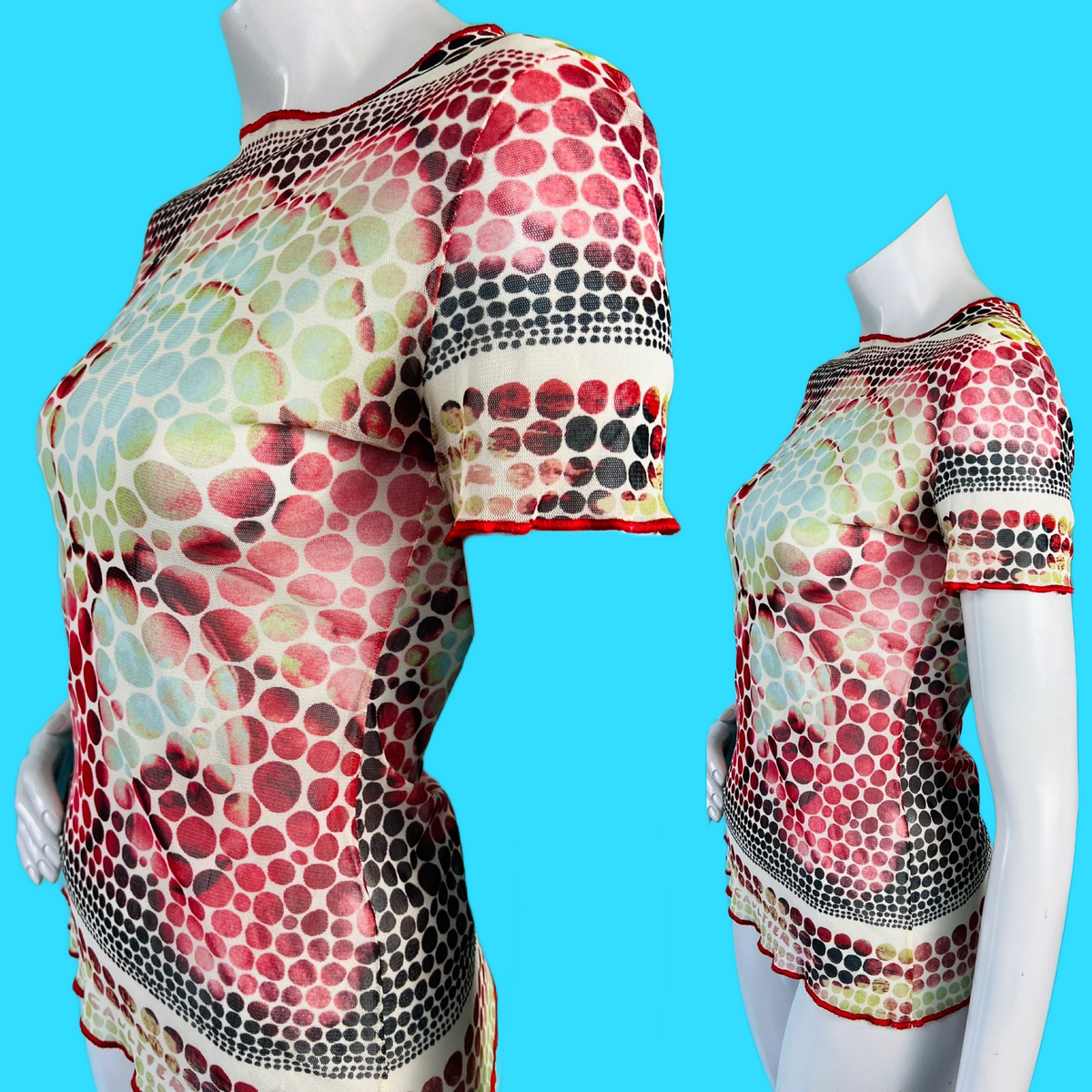Jean Paul Gaultier FEMME Psychedelic Mesh Top — vintage 1960s Jean Paul Gaultier top in multicolour