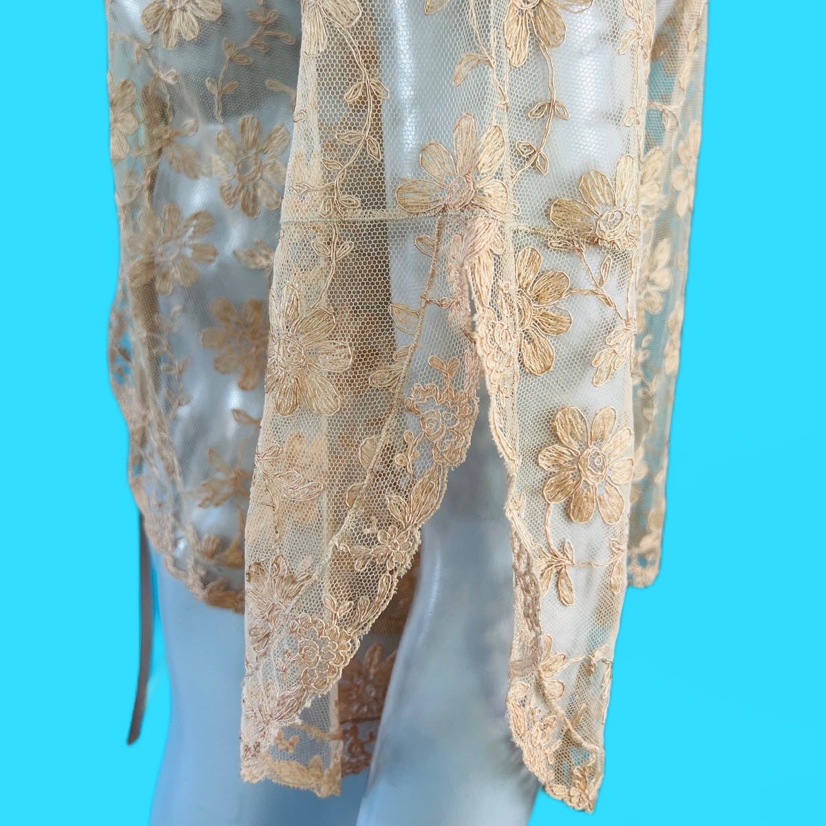 1930s Tea Dyed Floral Lace Sheer Jacket — vintage 1930s jacket in pink, green