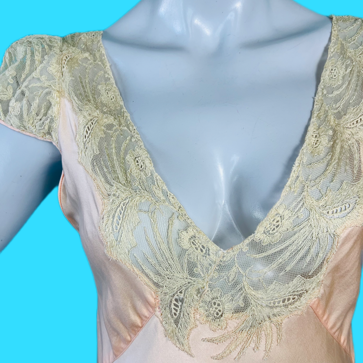 1940s Bias Cut Lace Pink Slip Dress — vintage 1940s dress in pink
