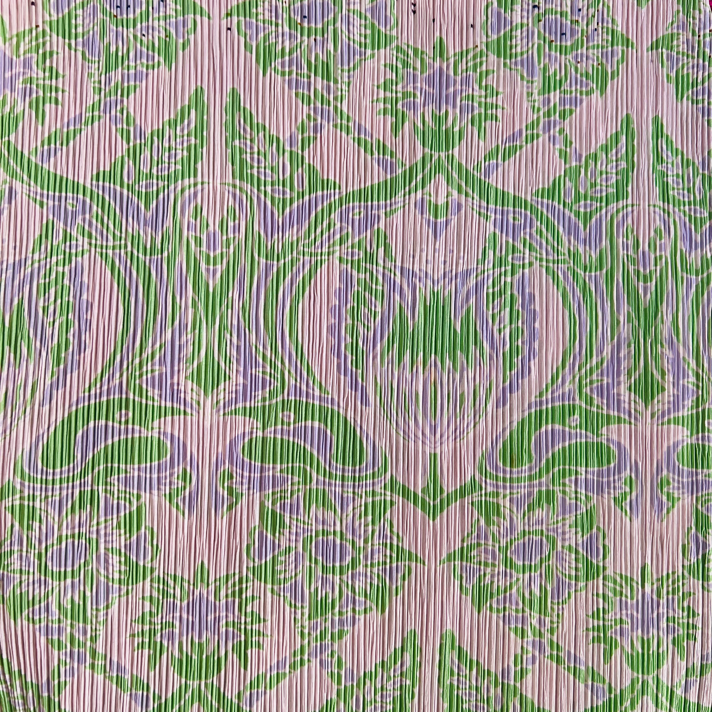 Issey Miyake Art Nouveau Print Pleated Dress — vintage Issey Miyake dress in green, purple