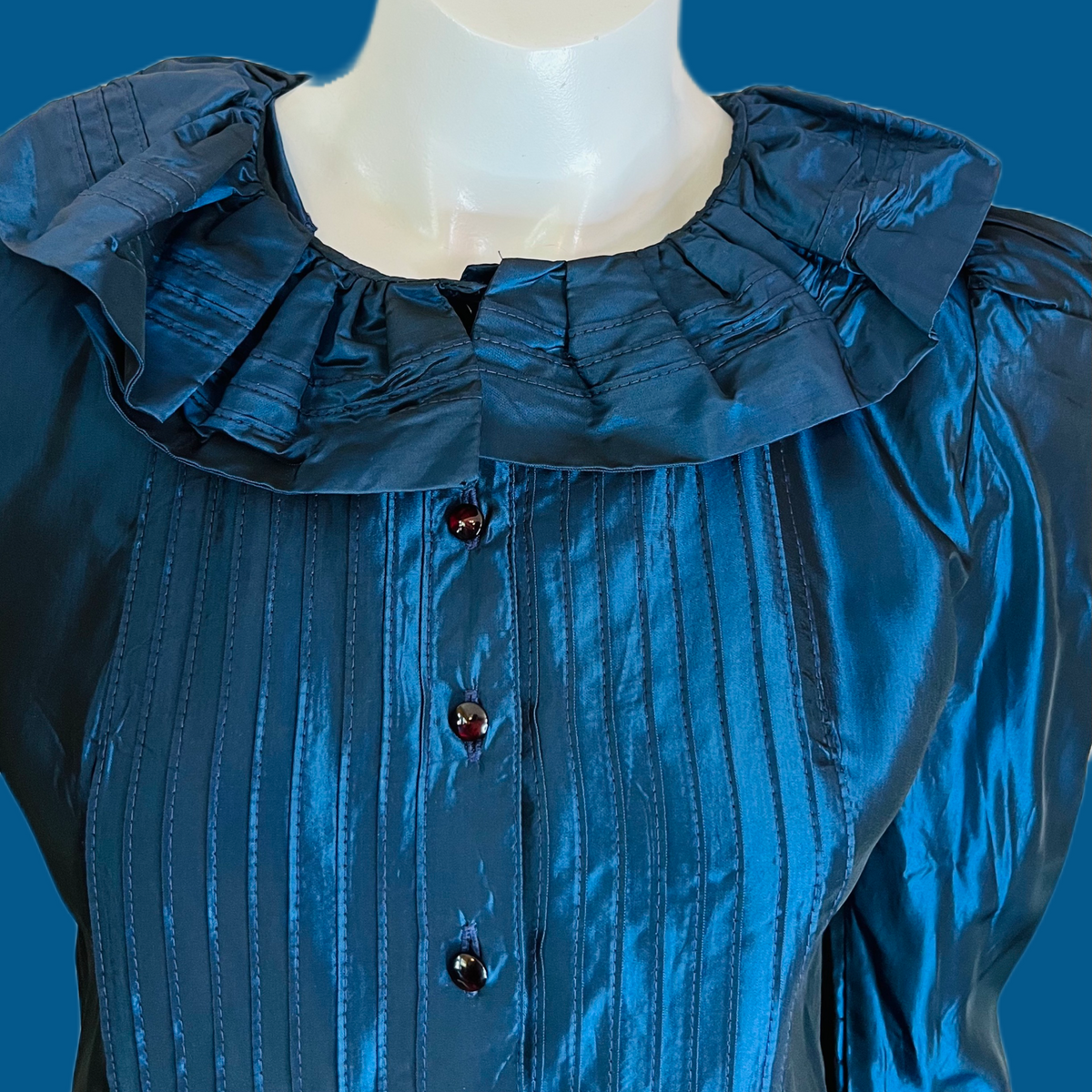 Metallic Midnight Blue Laura Ashley Blouse — vintage 1980s Laura Ashley top in blue
