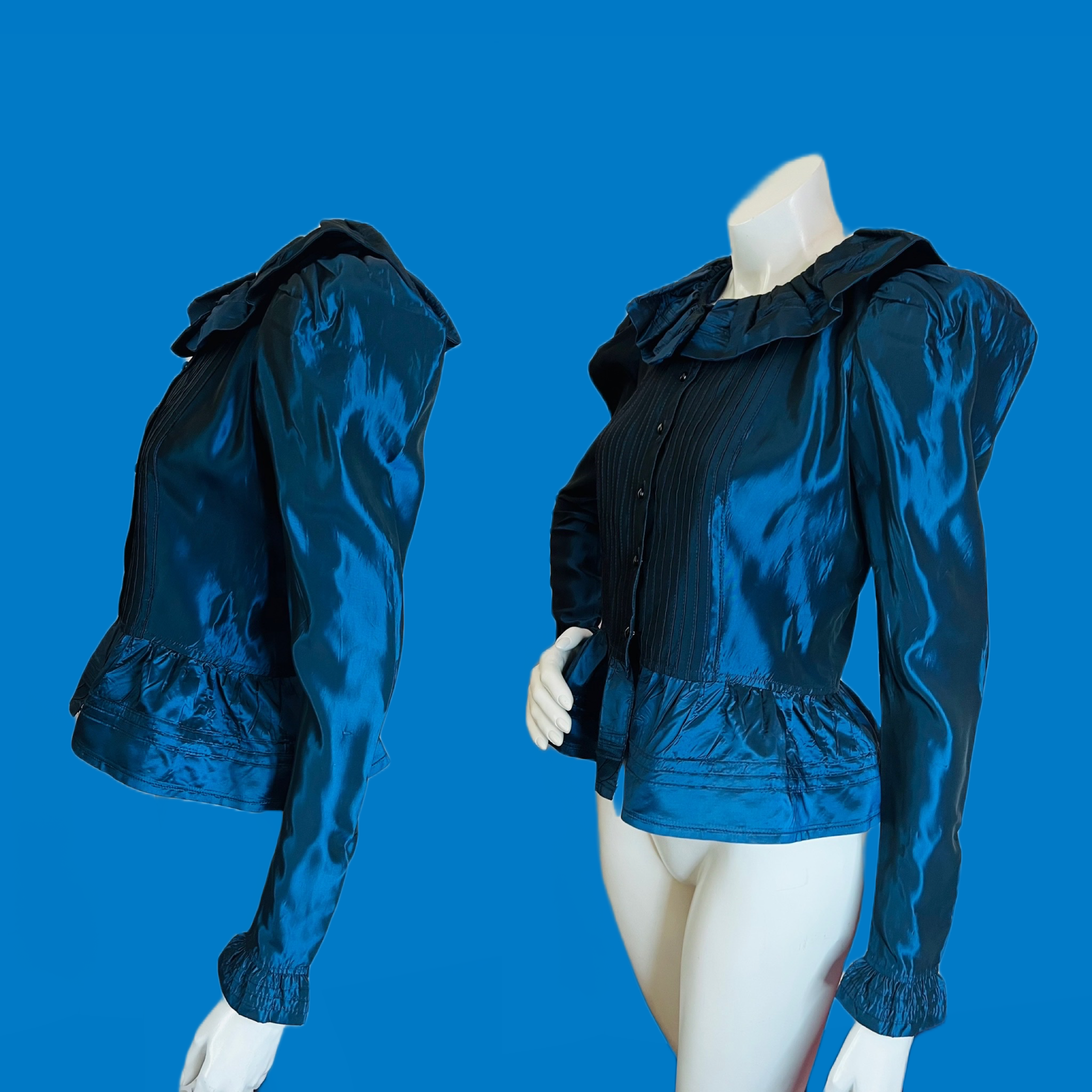 Metallic Midnight Blue Laura Ashley Blouse — vintage 1980s Laura Ashley top in blue