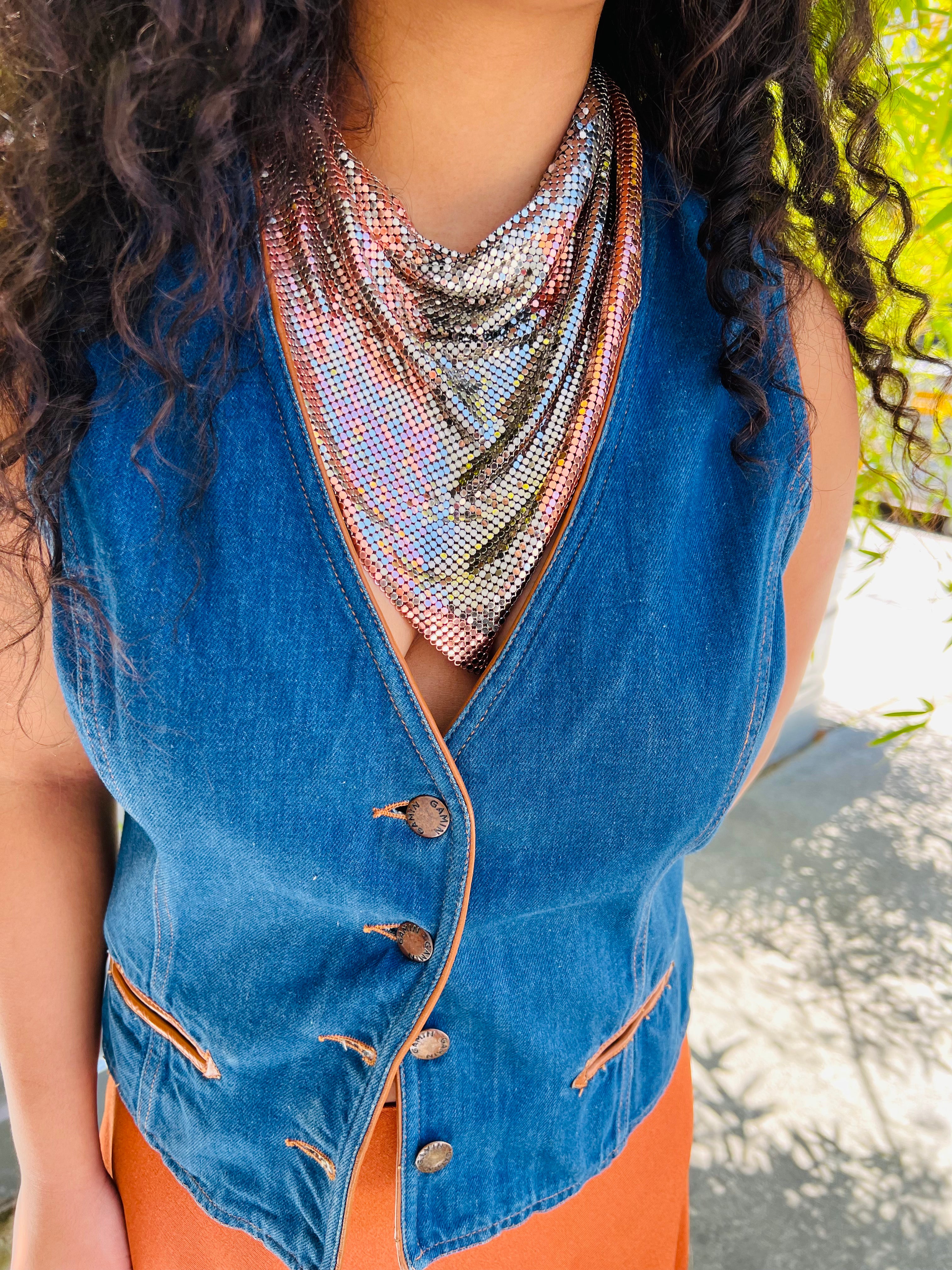 Stunning Ferrara vintage mesh bib necklace.