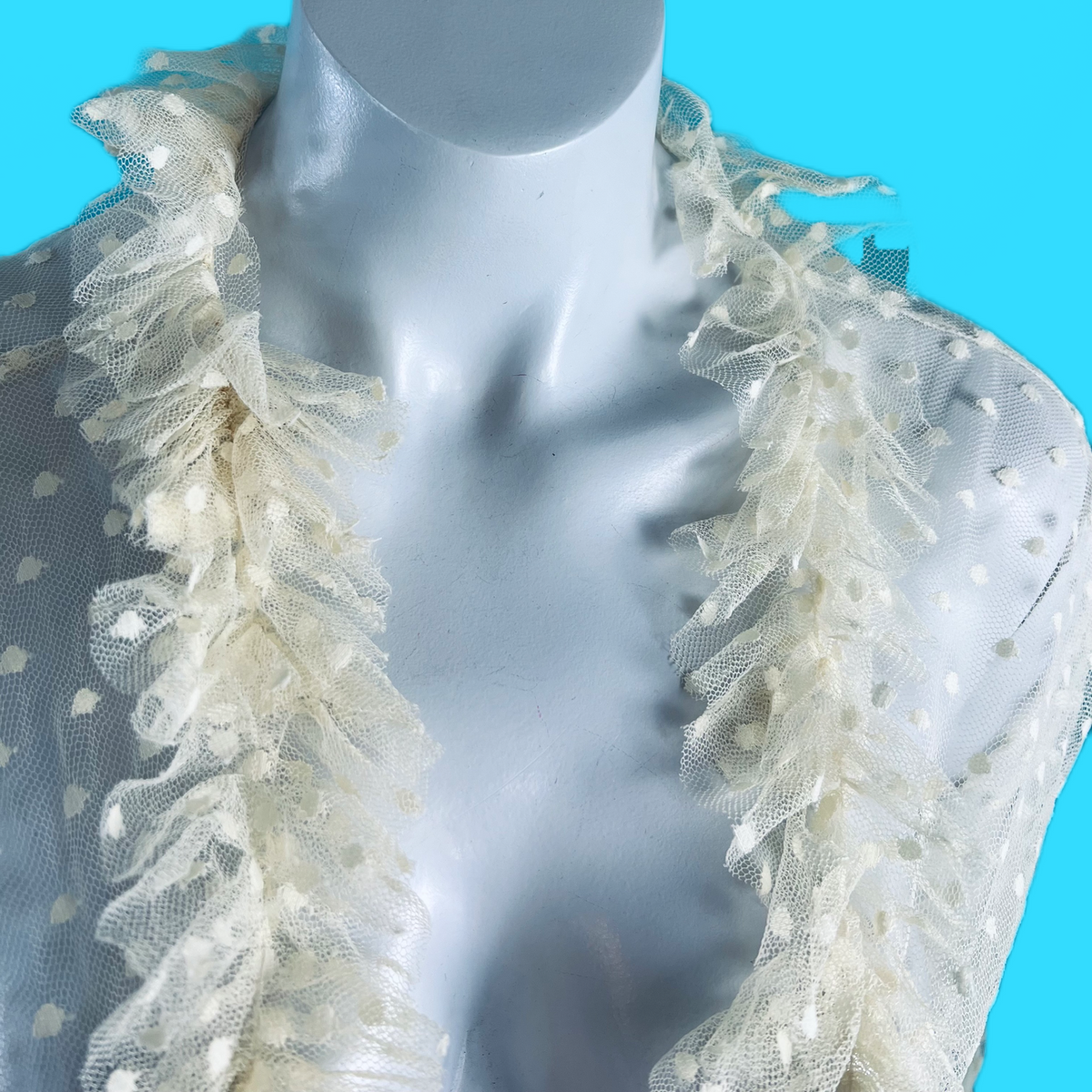 1930s Swiss Dot Mesh Lace Cropped Ruffle Jacket — vintage 1930s jacket in white, ivory