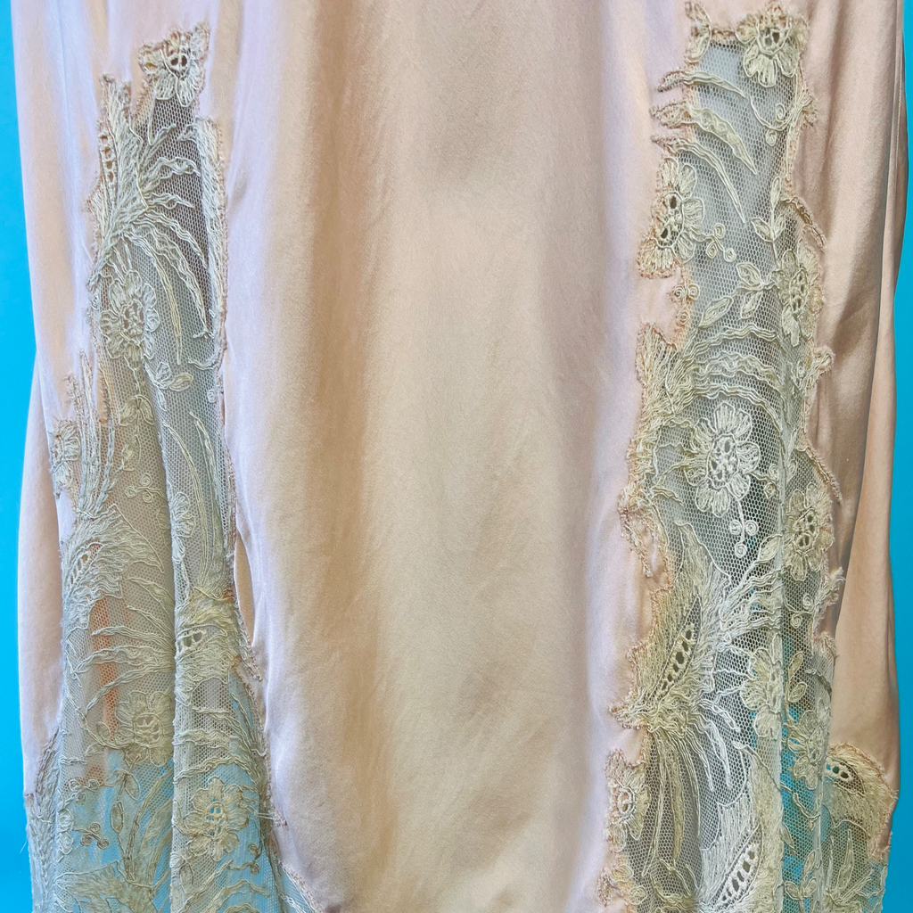 1940s Bias Cut Lace Pink Slip Dress — vintage 1940s dress in pink