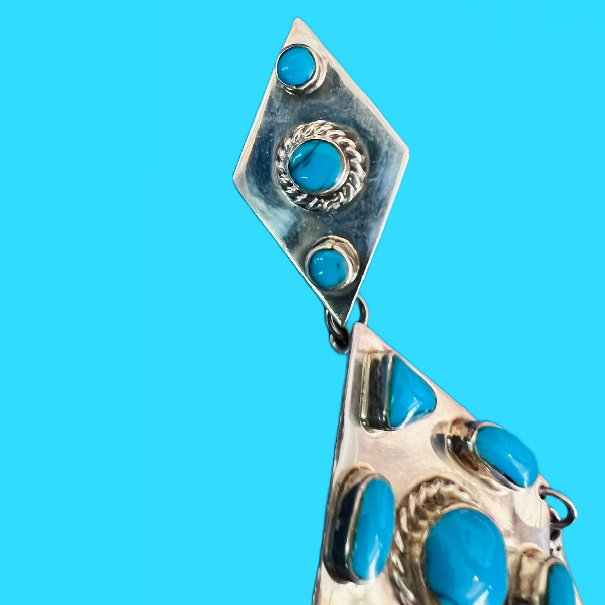 Sterling Silver Turquoise Fringe Earrings — vintage Stamped Mexico 925 jewellery in silver, blue