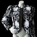 1980s Miss Elliette Black and White Ribbon Soutache Cropped Jacket — vintage 1980s Miss Elliette ~ California jacket in black, white