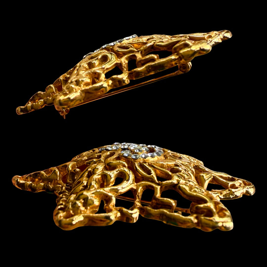 1990s Christian Lacroix Gold Tone Crystal Domed Star Brooch — vintage 1990s Christian Lacroix jewellery in gold