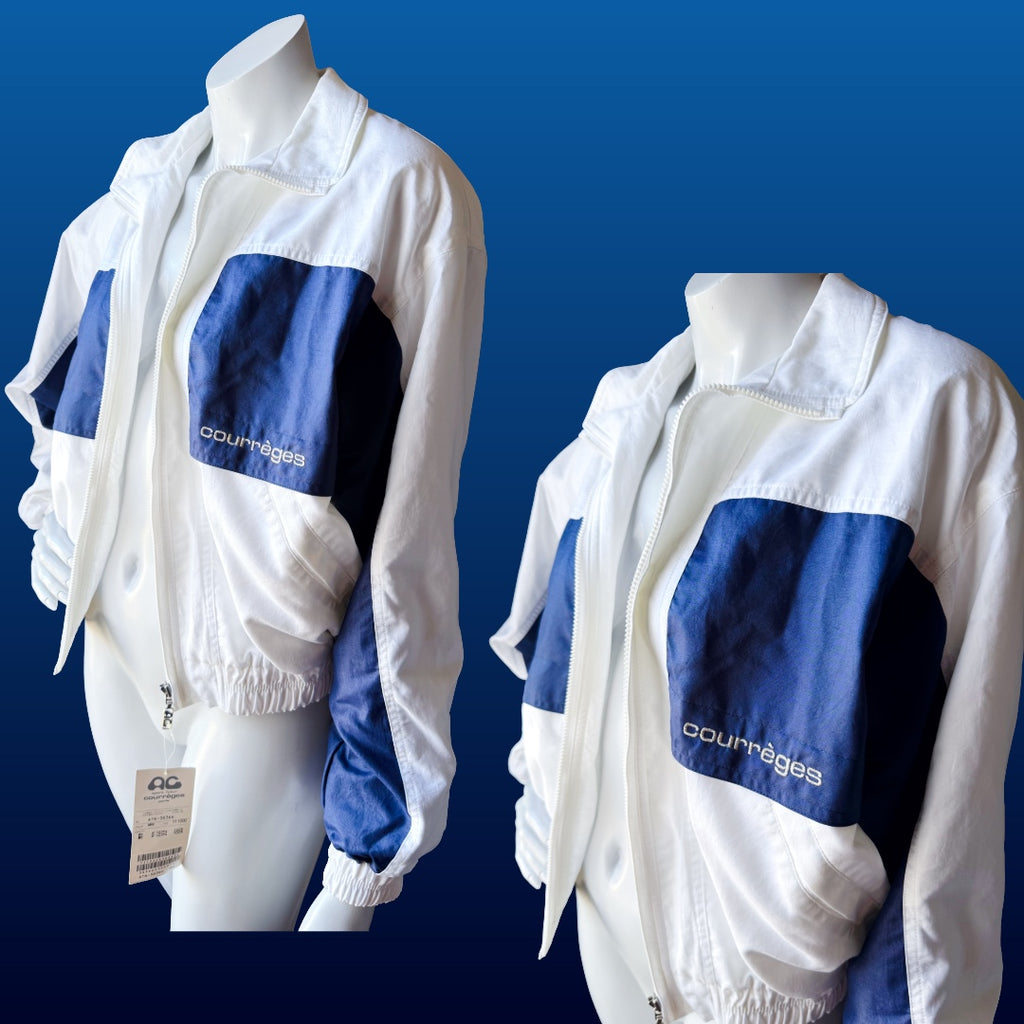 1990s Courrèges Sport Futur White and Blue Color Block Track Jacket — vintage 1990s Courrèges jacket in white, blue