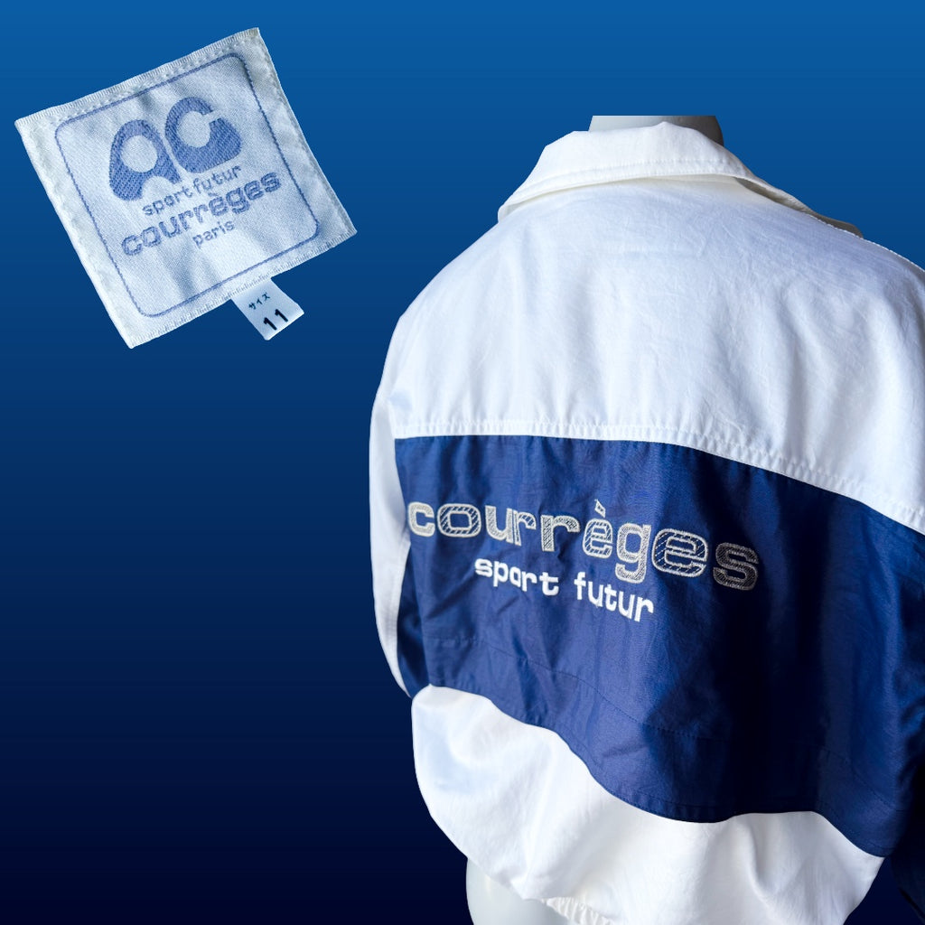 1990s Courrèges Sport Futur White and Blue Color Block Track Jacket — vintage 1990s Courrèges jacket in white, blue