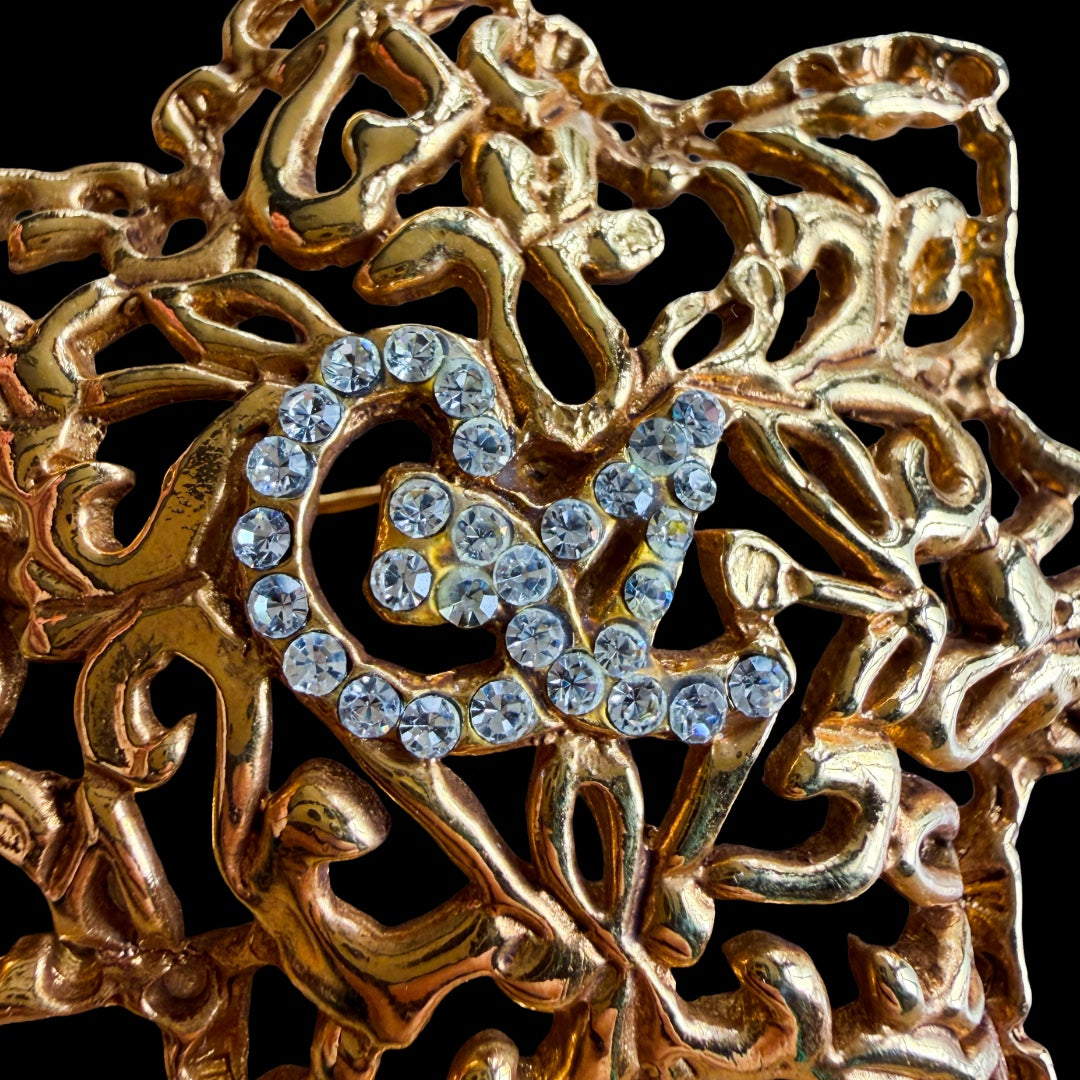 1990s Christian Lacroix Gold Tone Crystal Domed Star Brooch — vintage 1990s Christian Lacroix jewellery in gold
