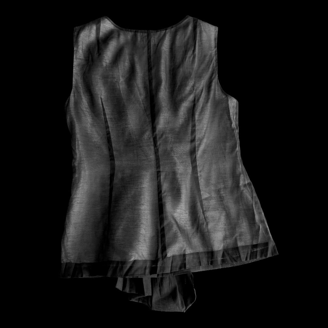 2000s Dries Van Noten Black Cotton-Linen Draped Sleeveless Top — vintage 2000s Dries Van Noten top in black