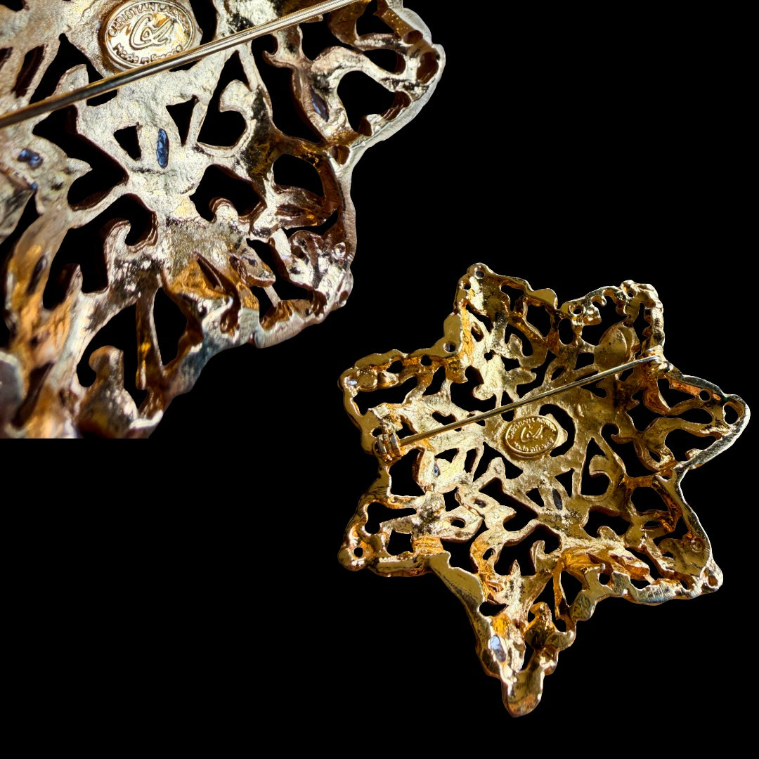 Vintage 1990s Christian Lacroix Gold Tone Crystal Domed Star