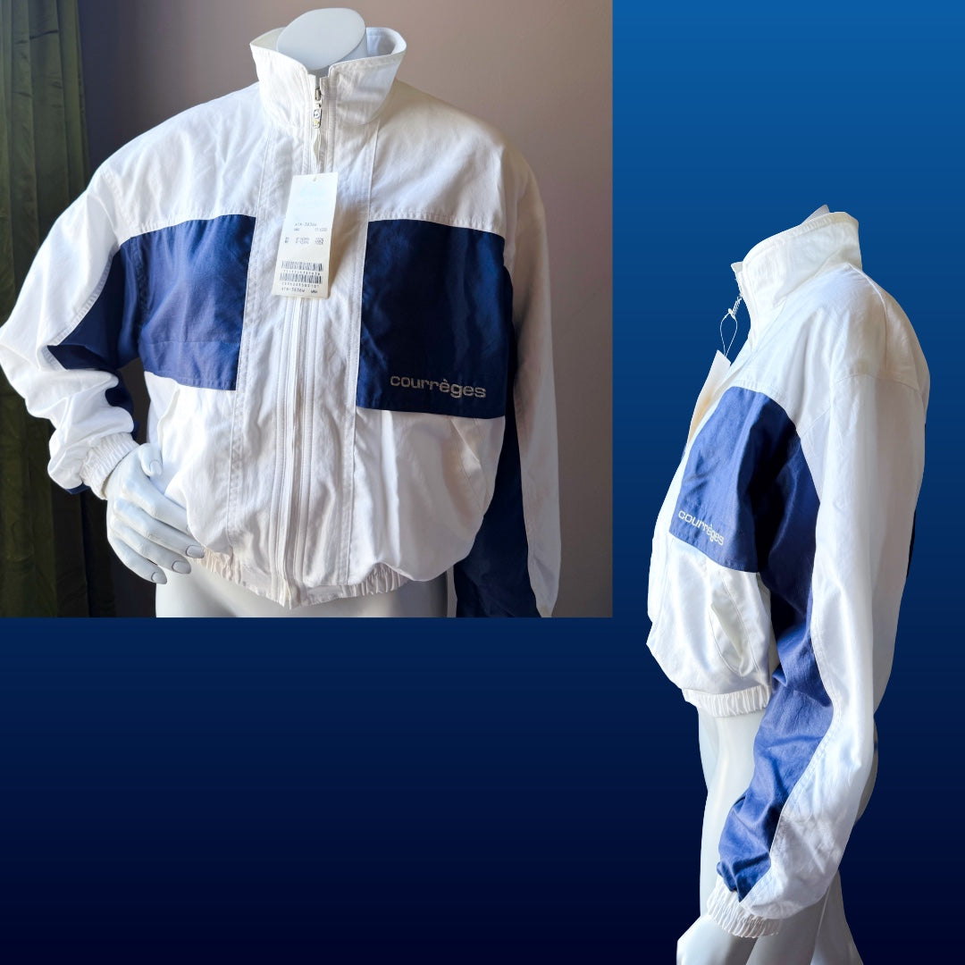1990s Courrèges Sport Futur White and Blue Color Block Track Jacket — vintage 1990s Courrèges jacket in white, blue