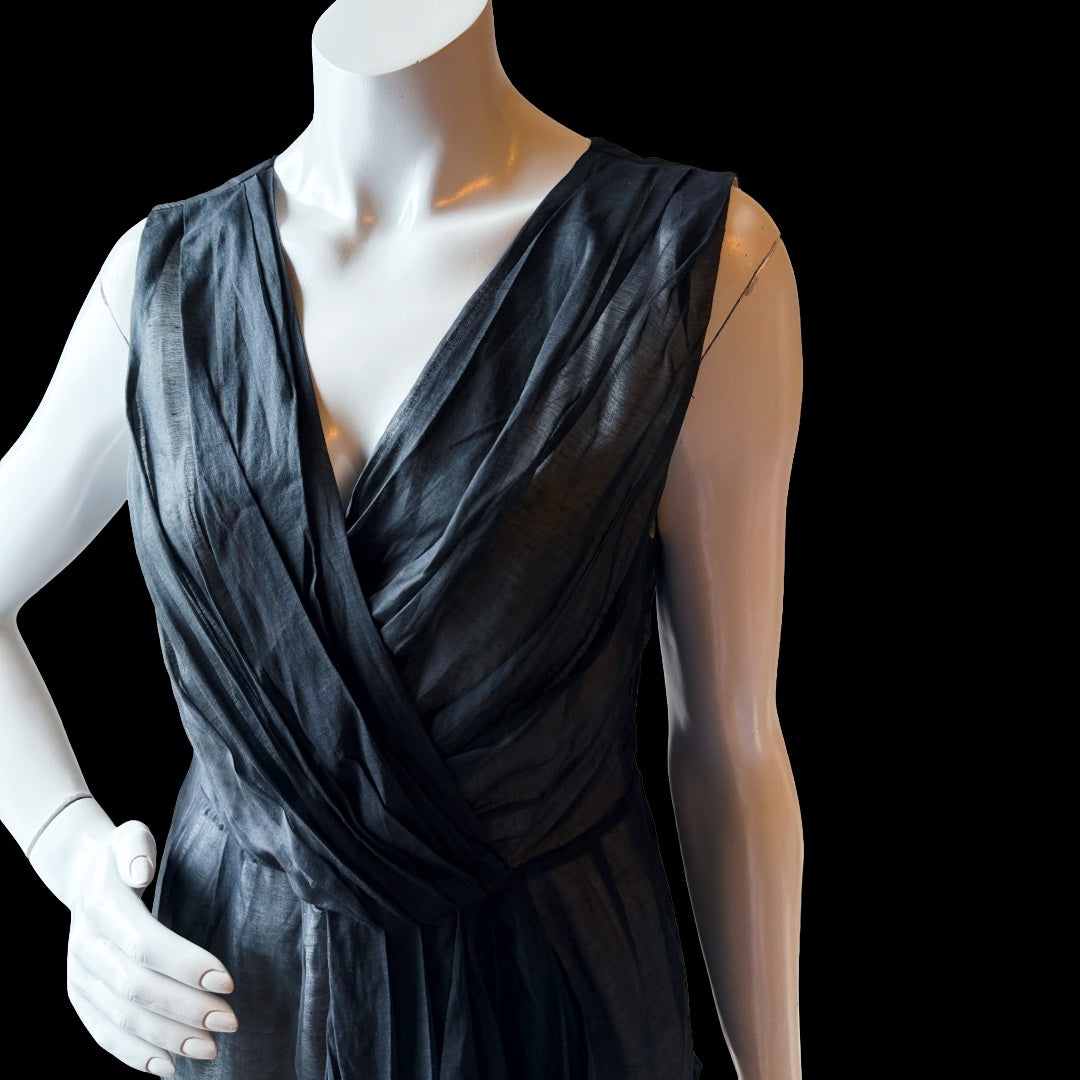 2000s Dries Van Noten Black Cotton-Linen Draped Sleeveless Top — vintage 2000s Dries Van Noten top in black