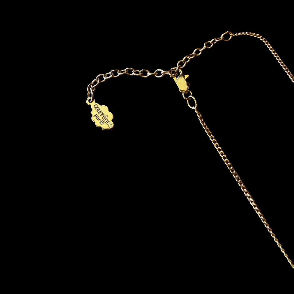 Courrèges Gold Tone Heart Logo Pendant Necklace — vintage 1990s Courrèges jewellery in gold, silver