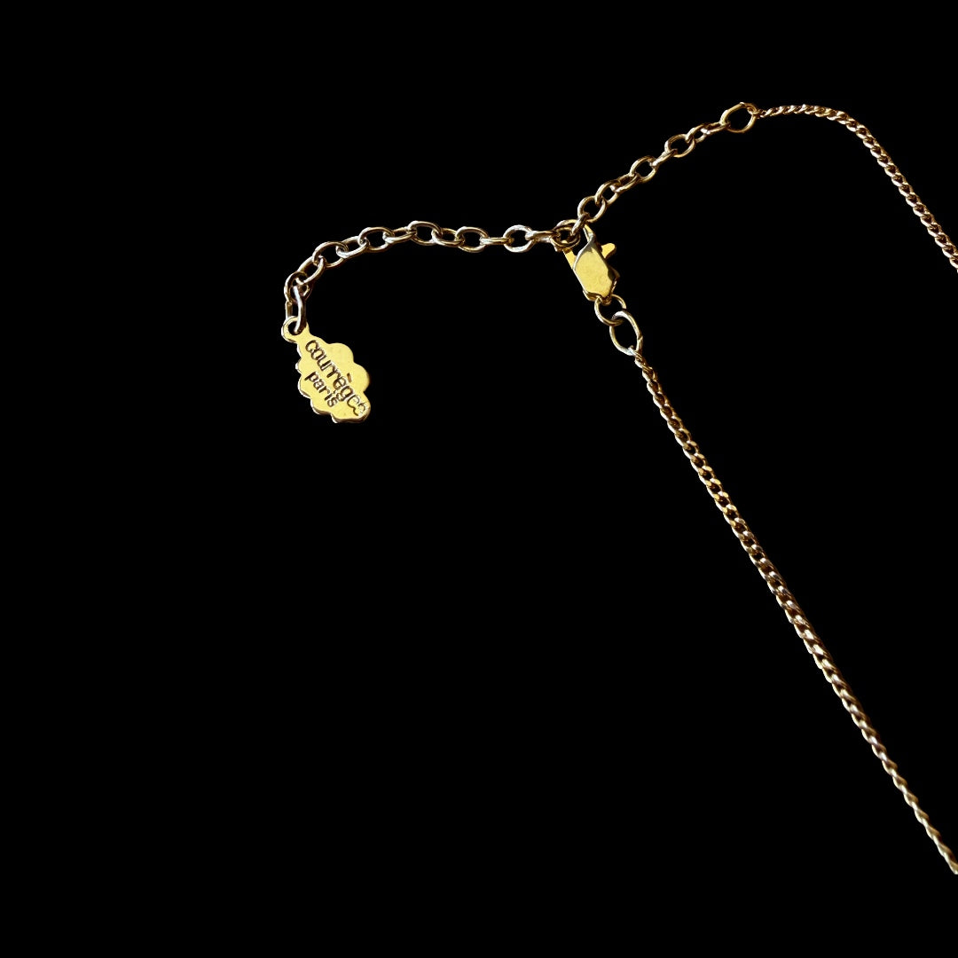 Courrèges Gold Tone Heart Logo Pendant Necklace — vintage 1990s Courrèges jewellery in gold, silver
