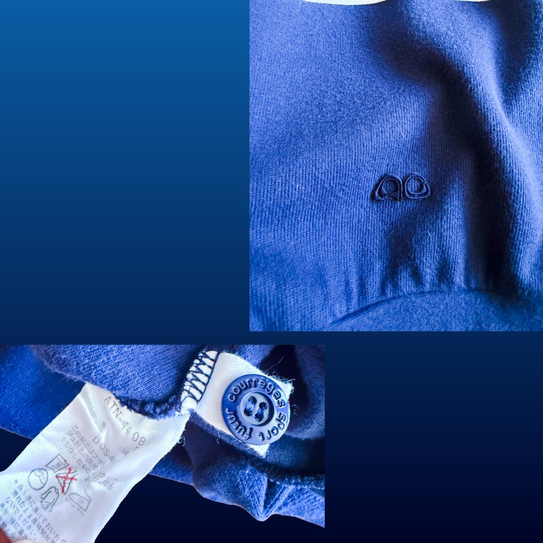 1980s Courrèges Sport Futur Blue and White Logo Polo Top — vintage 1980s Courrèges top in blue, white