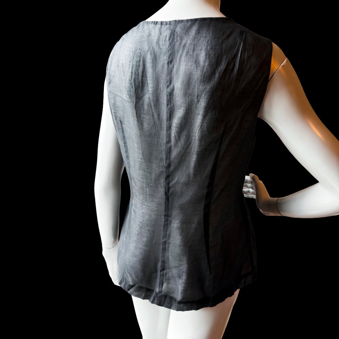 2000s Dries Van Noten Black Cotton-Linen Draped Sleeveless Top — vintage 2000s Dries Van Noten top in black