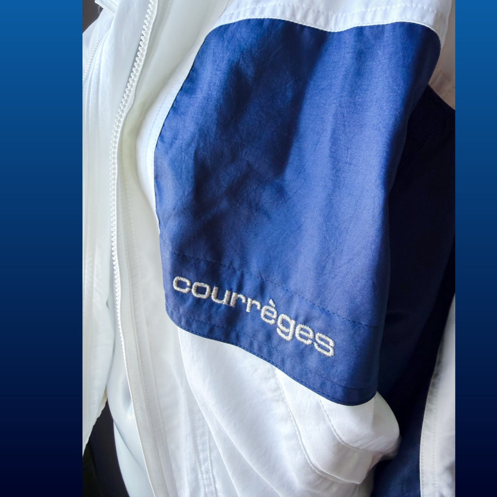 1990s Courrèges Sport Futur White and Blue Color Block Track Jacket — vintage 1990s Courrèges jacket in white, blue