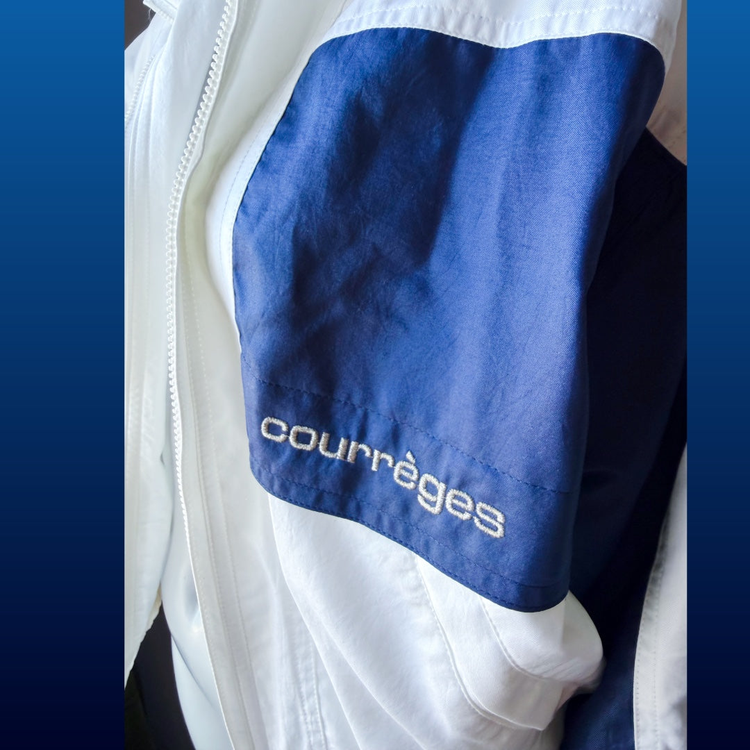 1990s Courrèges Sport Futur White and Blue Color Block Track Jacket — vintage 1990s Courrèges jacket in white, blue